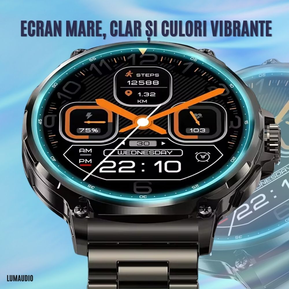 Ceas Smartwatch Barbati LUMAUDiO ZenTIME, Autonomie 10 zile, 2 curele, Negru - imagine 10