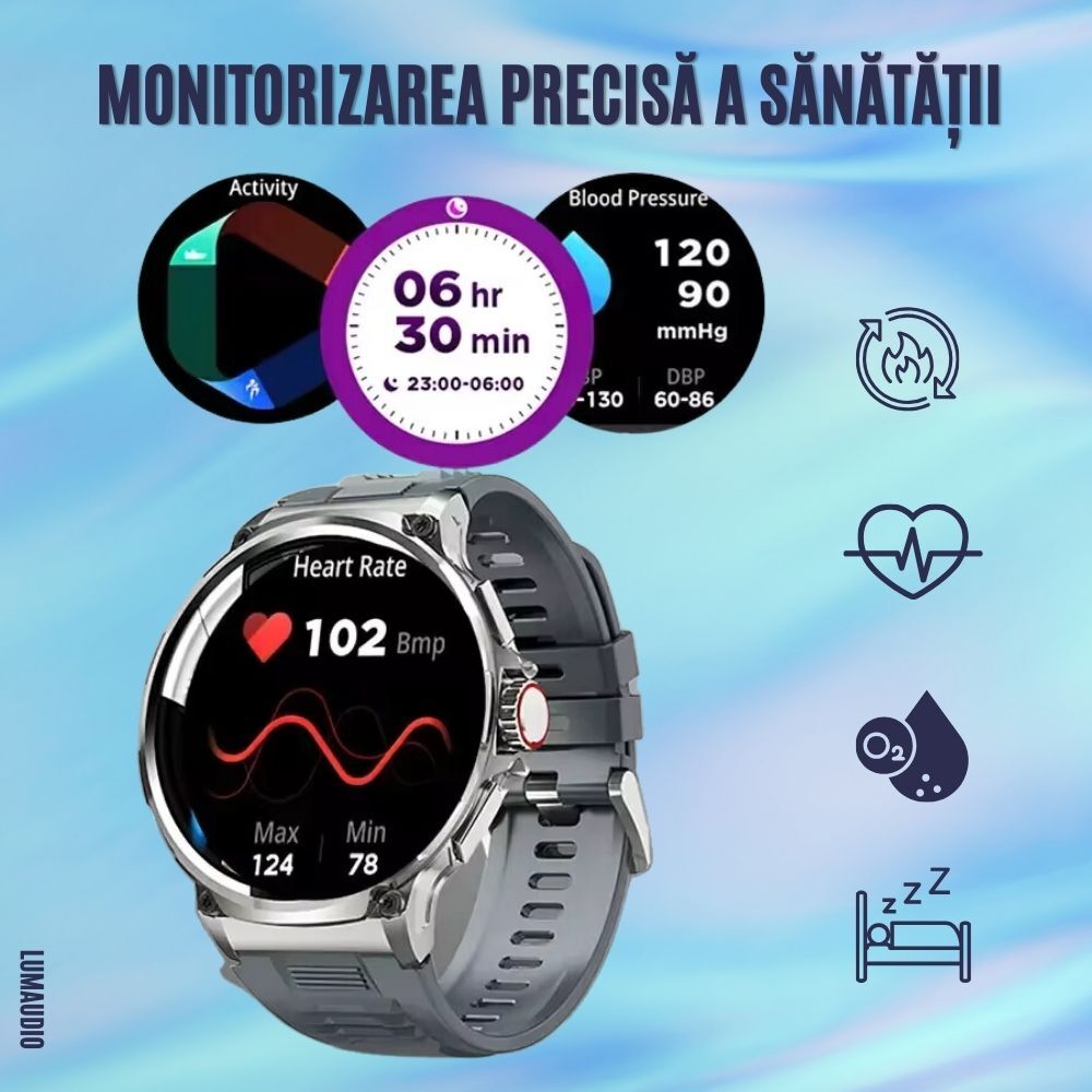 Ceas Smartwatch Barbati LUMAUDiO ZenTIME, Autonomie 10 zile, 2 curele, Negru - imagine 5