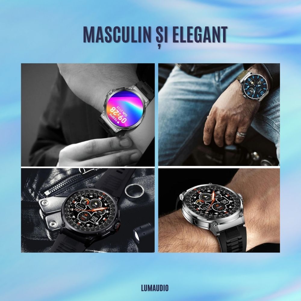 Ceas Smartwatch Barbati LUMAUDiO ZenTIME, Autonomie 10 zile, 2 curele, Negru - imagine 9