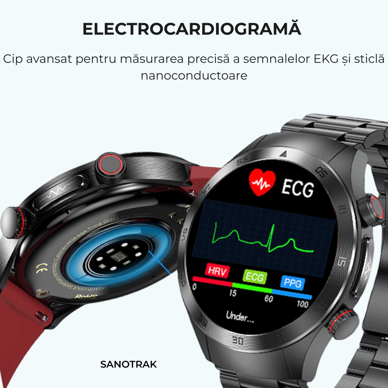 Ceas Smartwatch SANOTRAK Agent cu Monitorizare Avansată a Sănătății și Meniu în Limba Română