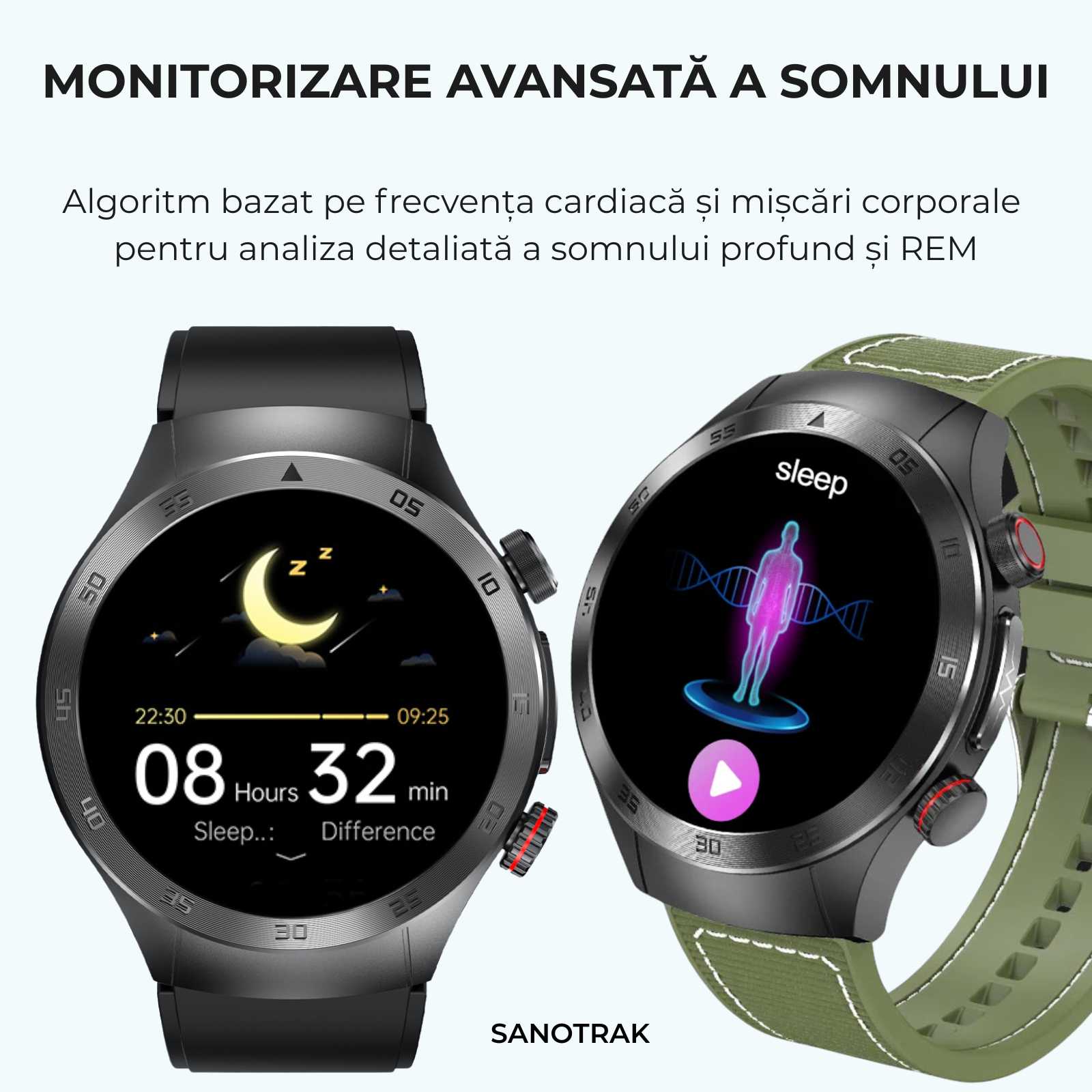 Ceas Smartwatch SANOTRAK Agent cu Monitorizare Avansată a Sănătății și Meniu în Limba Română