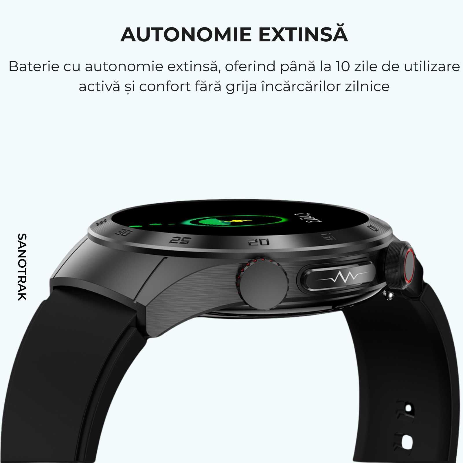 Ceas Smartwatch SANOTRAK Agent cu Monitorizare Avansată a Sănătății și Meniu în Limba Română