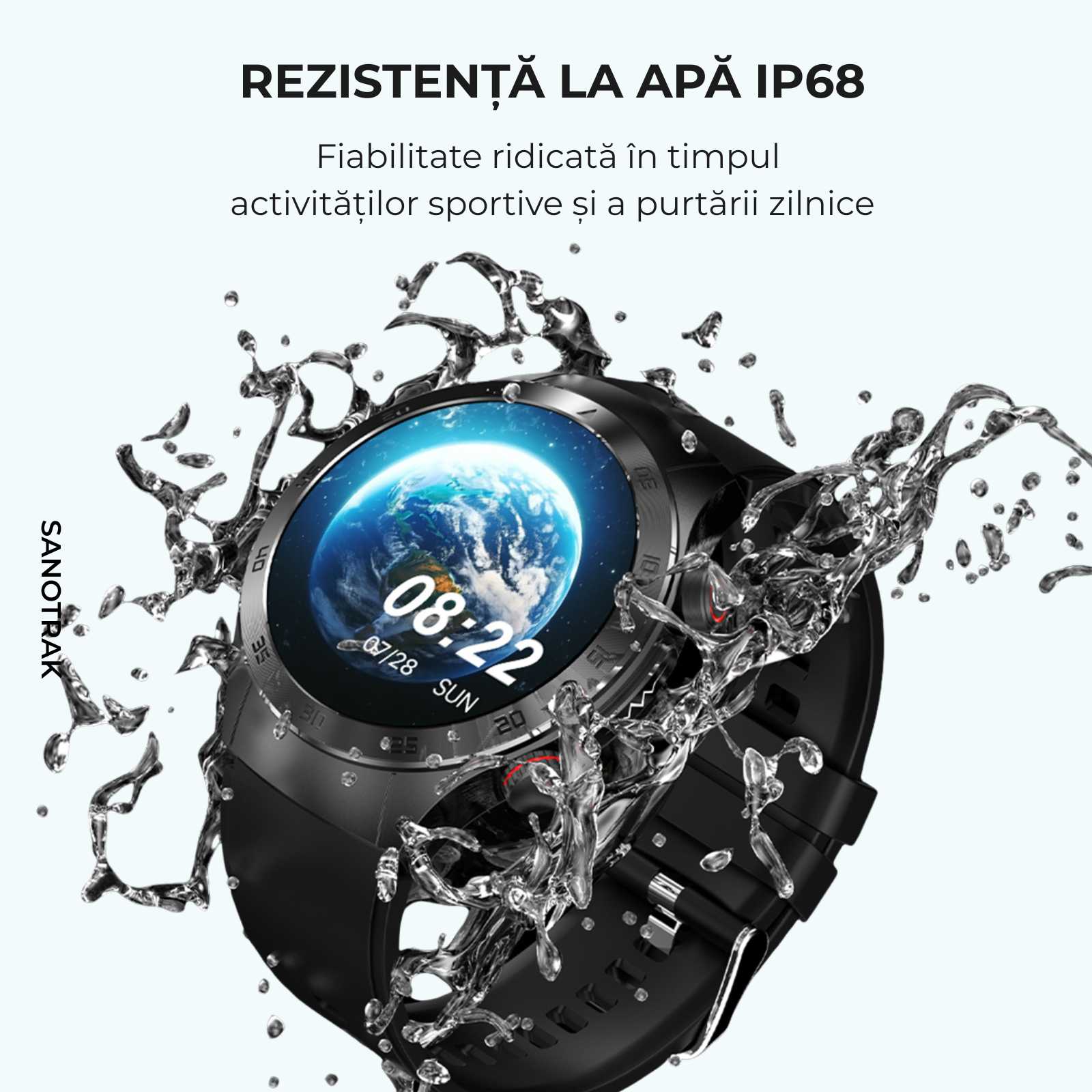 Ceas Smartwatch SANOTRAK Agent cu Monitorizare Avansată a Sănătății și Meniu în Limba Română
