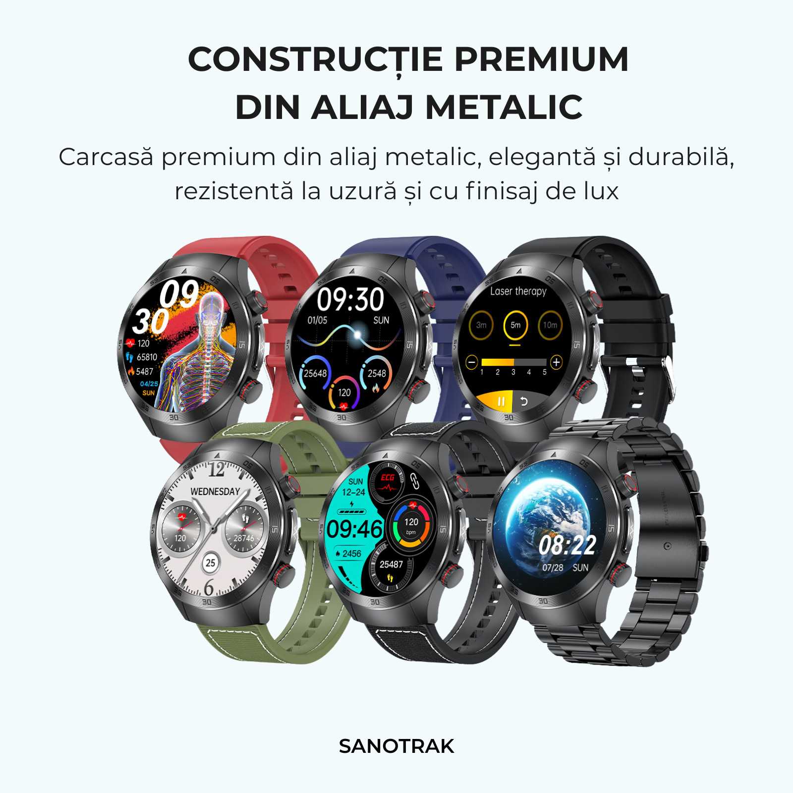 Ceas Smartwatch SANOTRAK Agent cu Monitorizare Avansată a Sănătății și Meniu în Limba Română