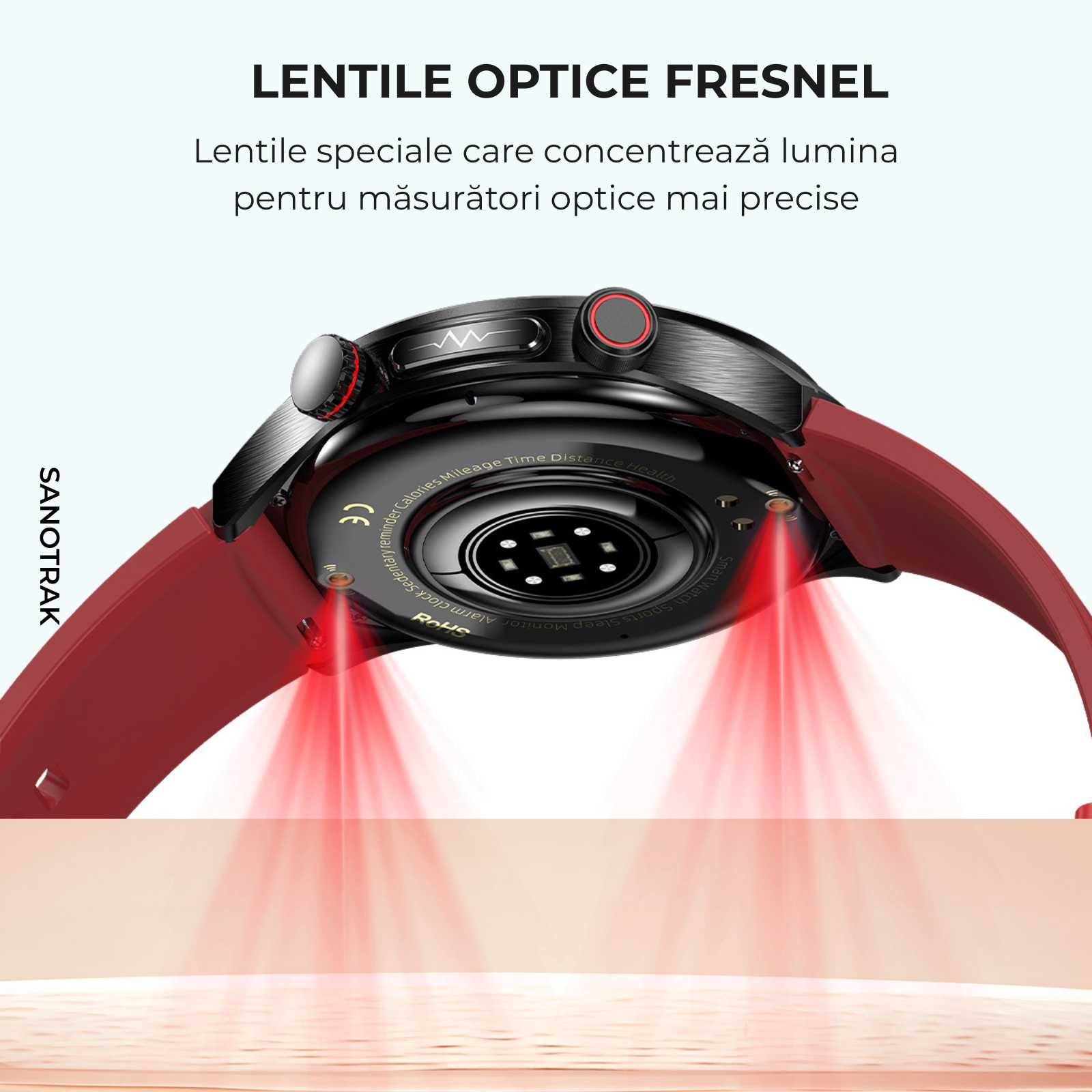 Ceas Smartwatch SANOTRAK Agent cu Monitorizare Avansată a Sănătății și Meniu în Limba Română