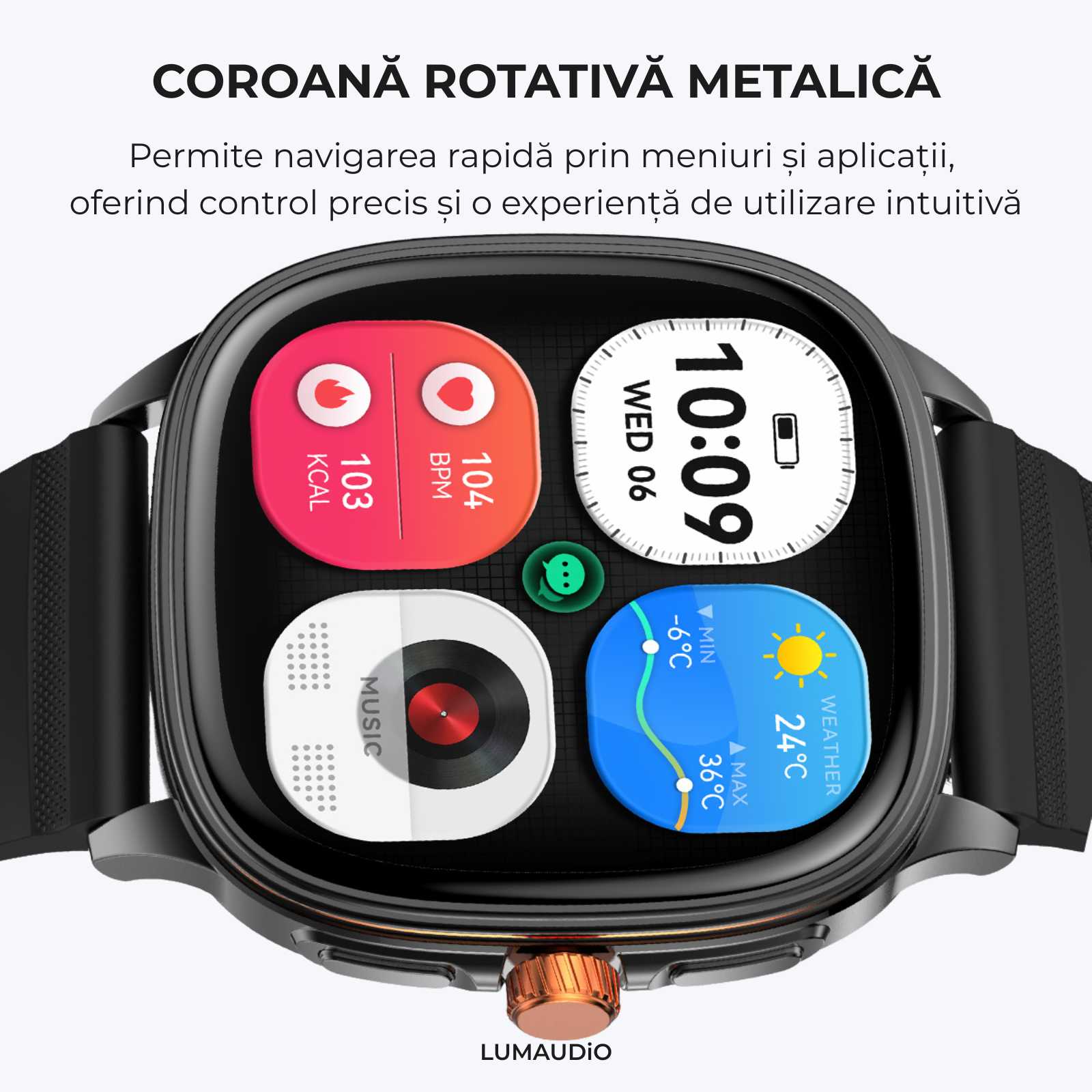 Ceas Smartwatch Bărbați LUMAUDiO® Falcon cu Ecran AMOLED 1.73", Apeluri Bluetooth și Notificări Aplicații