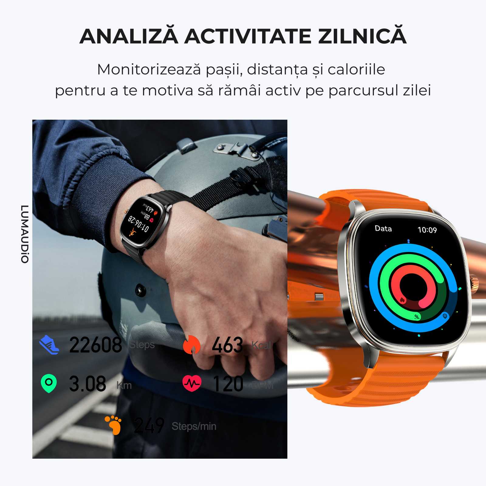 Ceas Smartwatch Bărbați LUMAUDiO® Falcon cu Ecran AMOLED 1.73", Apeluri Bluetooth și Notificări Aplicații