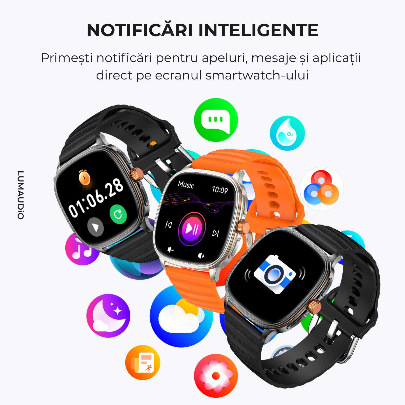 Ceas Smartwatch Bărbați LUMAUDiO® Falcon cu Ecran AMOLED 1.73", Apeluri Bluetooth și Notificări Aplicații