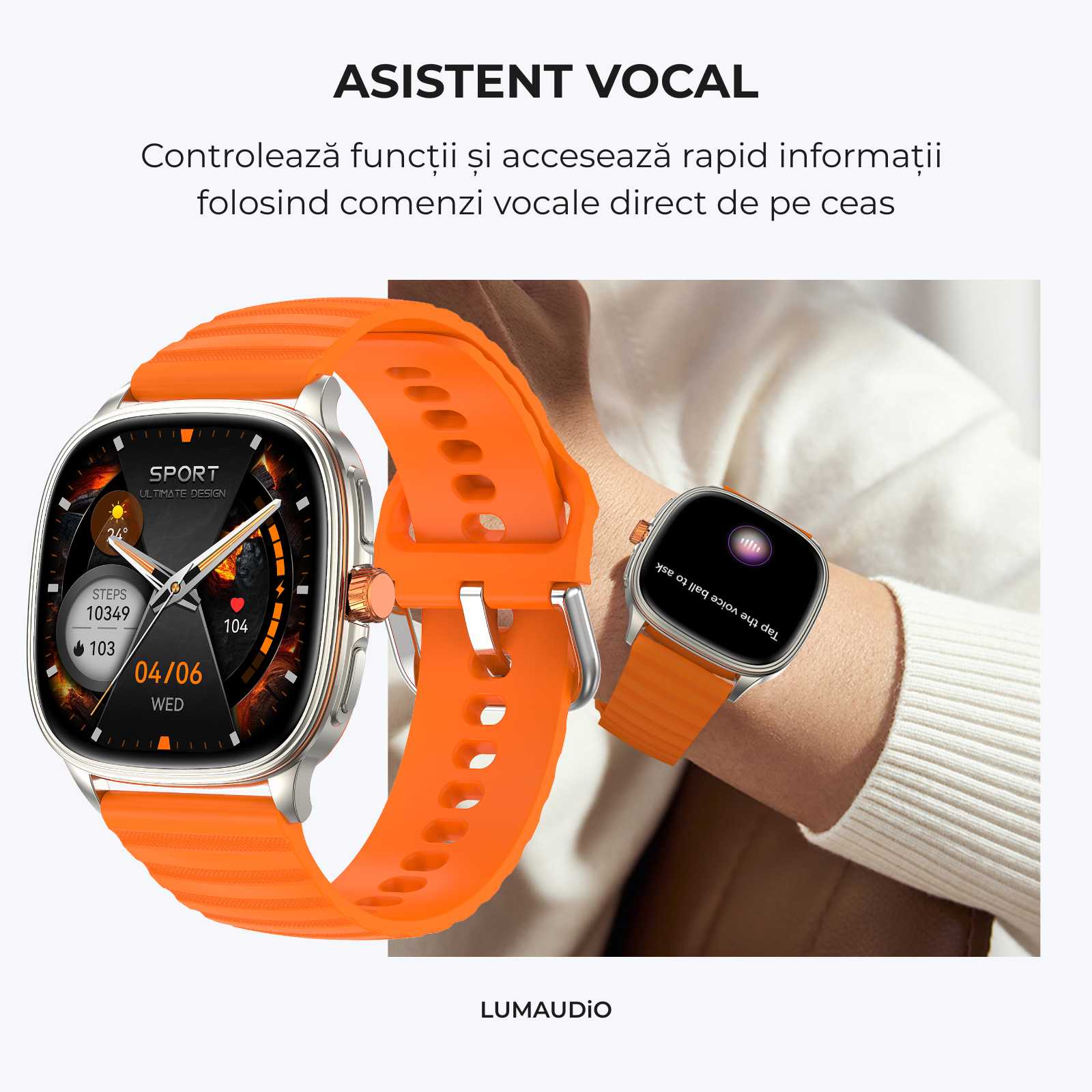Ceas Smartwatch Bărbați LUMAUDiO® Falcon cu Ecran AMOLED 1.73", Apeluri Bluetooth și Notificări Aplicații