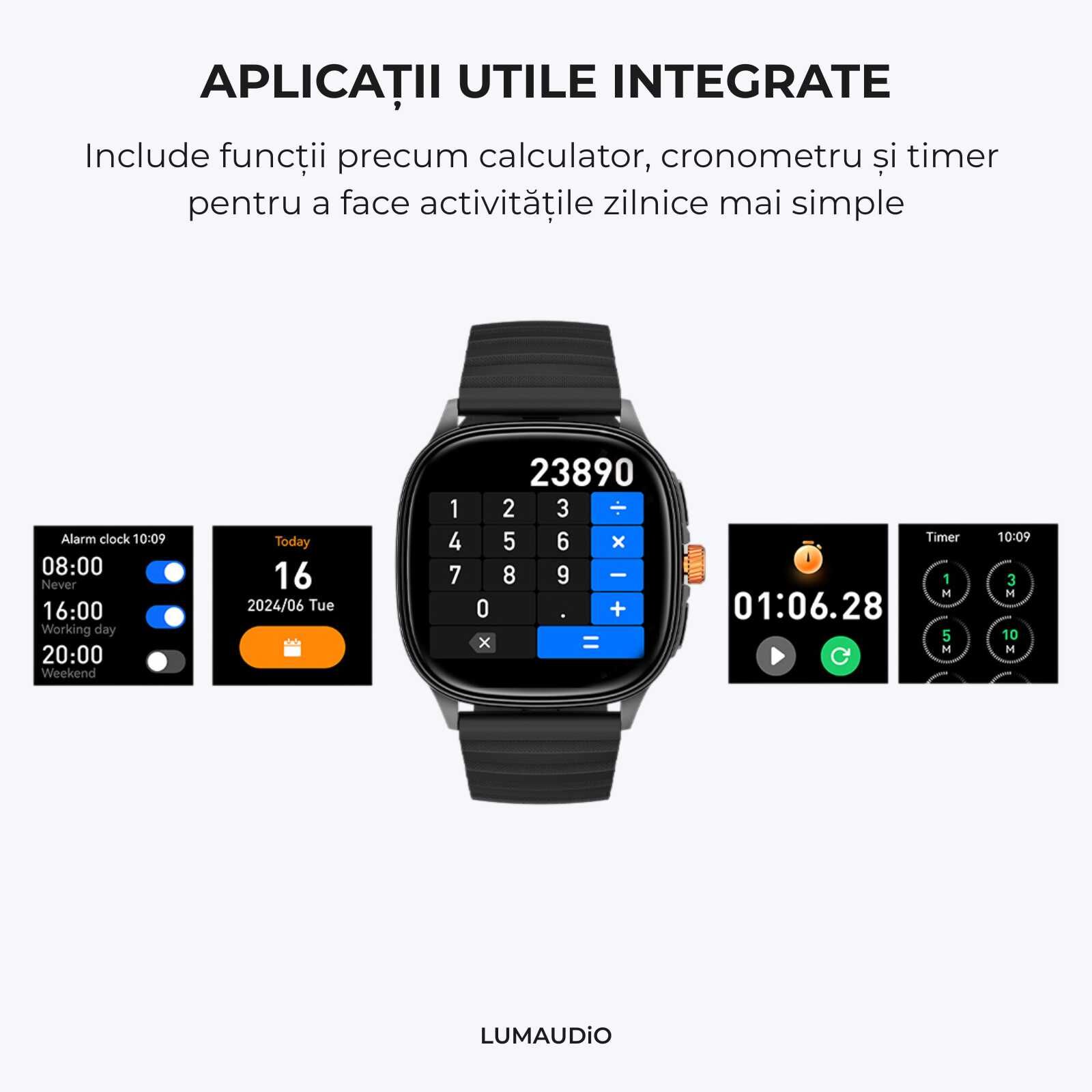 Ceas Smartwatch Bărbați LUMAUDiO® Falcon cu Ecran AMOLED 1.73", Apeluri Bluetooth și Notificări Aplicații