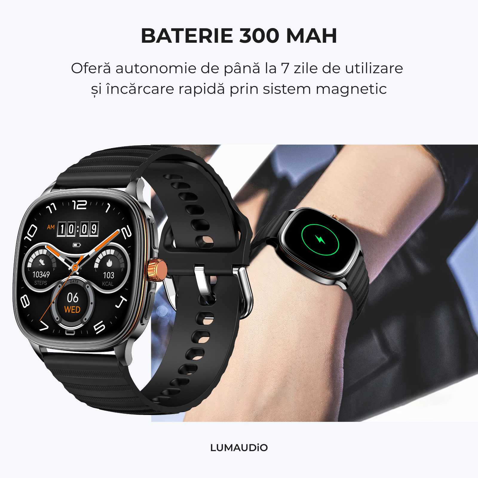 Ceas Smartwatch Bărbați LUMAUDiO® Falcon cu Ecran AMOLED 1.73", Apeluri Bluetooth și Notificări Aplicații