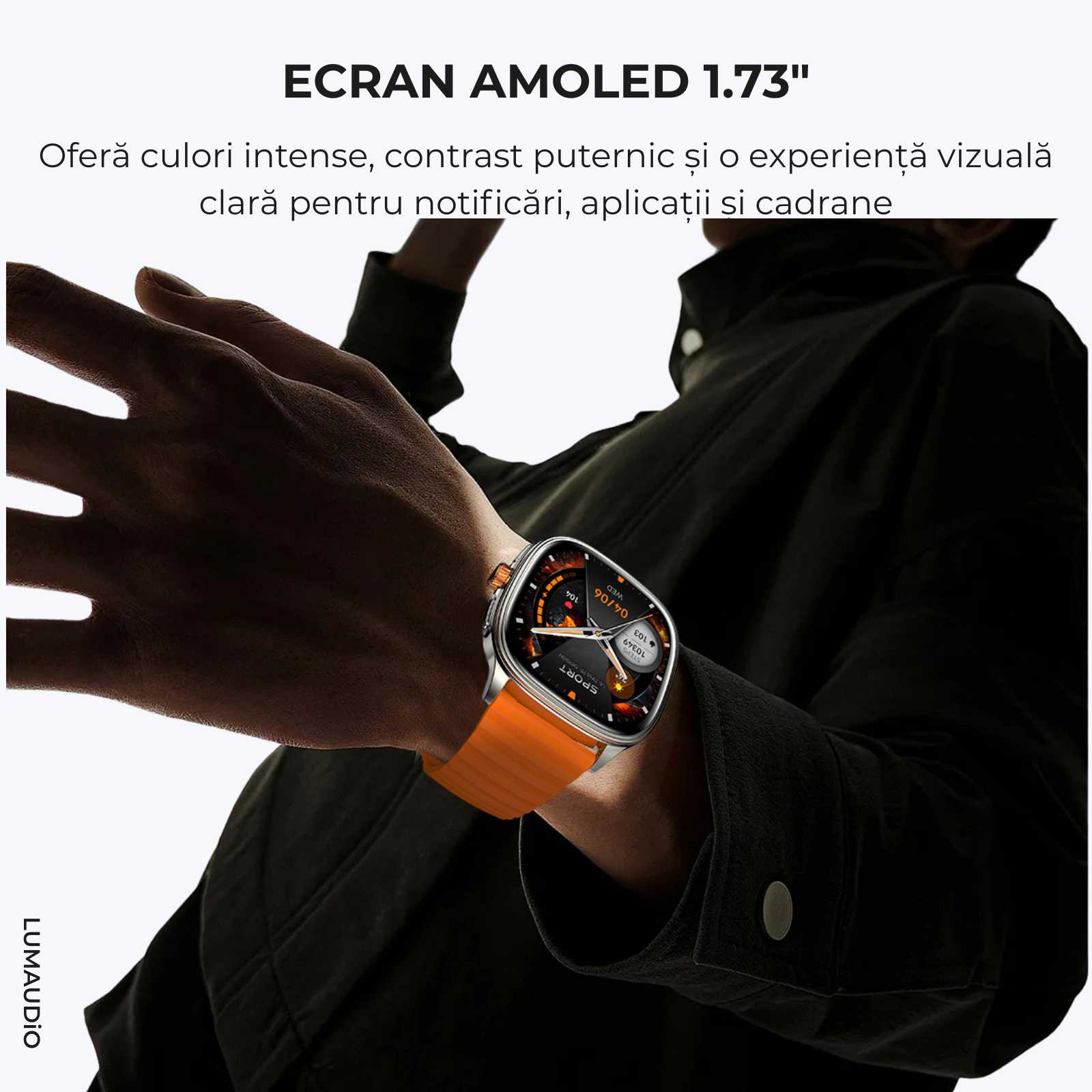 Ceas Smartwatch Bărbați LUMAUDiO® Falcon cu Ecran AMOLED 1.73", Apeluri Bluetooth și Notificări Aplicații