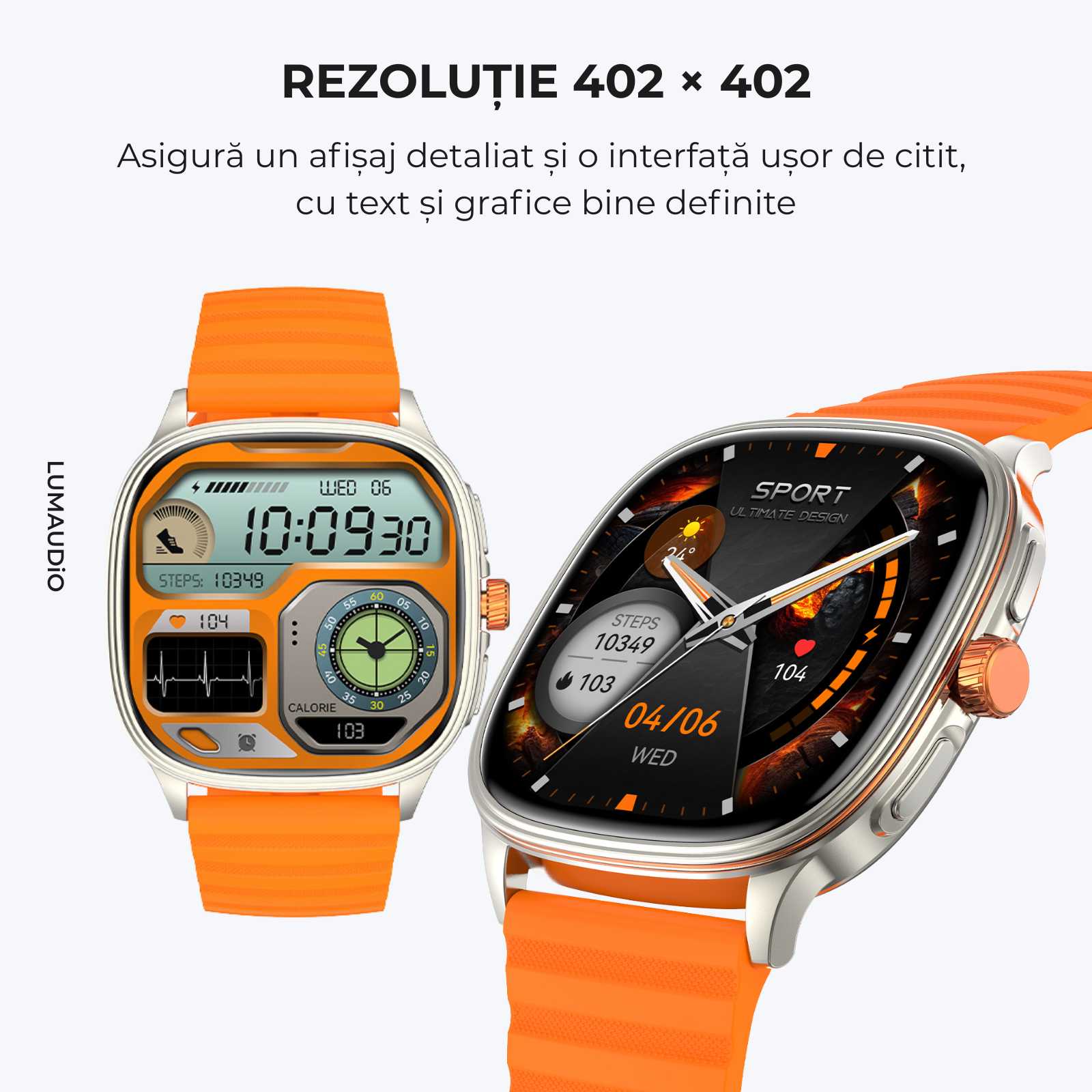 Ceas Smartwatch Bărbați LUMAUDiO® Falcon cu Ecran AMOLED 1.73", Apeluri Bluetooth și Notificări Aplicații