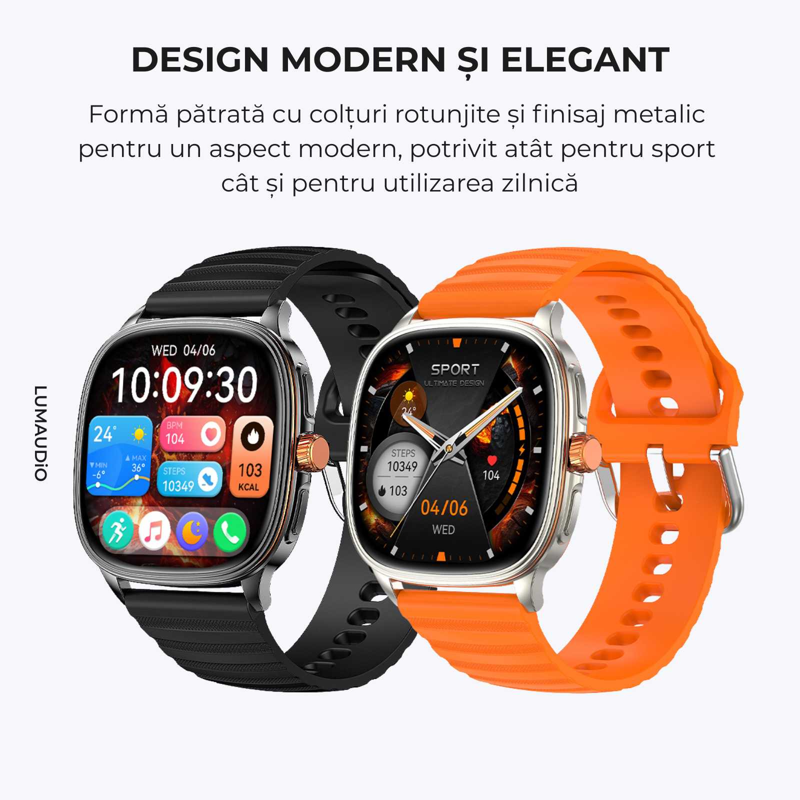 Ceas Smartwatch Bărbați LUMAUDiO® Falcon cu Ecran AMOLED 1.73", Apeluri Bluetooth și Notificări Aplicații