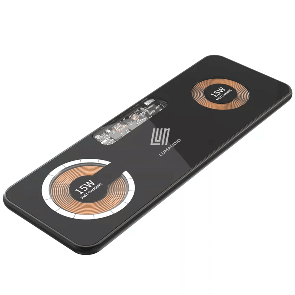 Incarcator Wireless LUMAUDiO® GlassCore, dubla incarcare Fast Charge 15 W, incarcator wireless Samsung, iPhone, Huawei