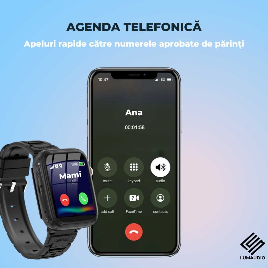 Ceas Smartwatch Copii LUMAUDiO® TinyTrail 4G cu GPS și functie spion